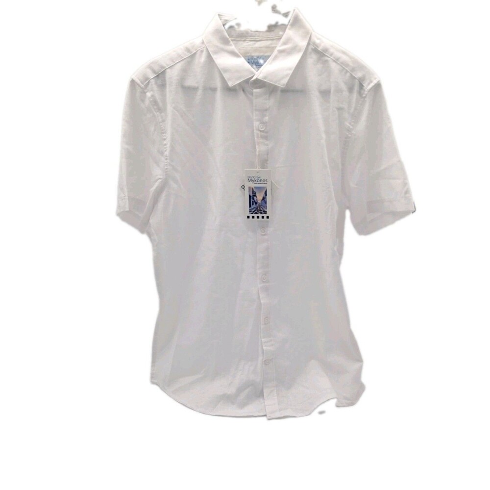 Bruno Mykonos Men's Medium White Linen Blend Short Sleeve Button Shirt Beachwear